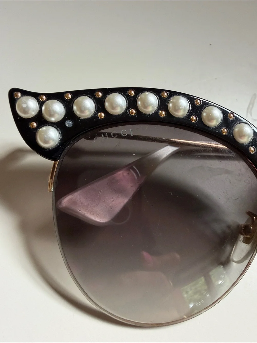 Gucci Black Pearl-Trim Cat Eye Sunglasses